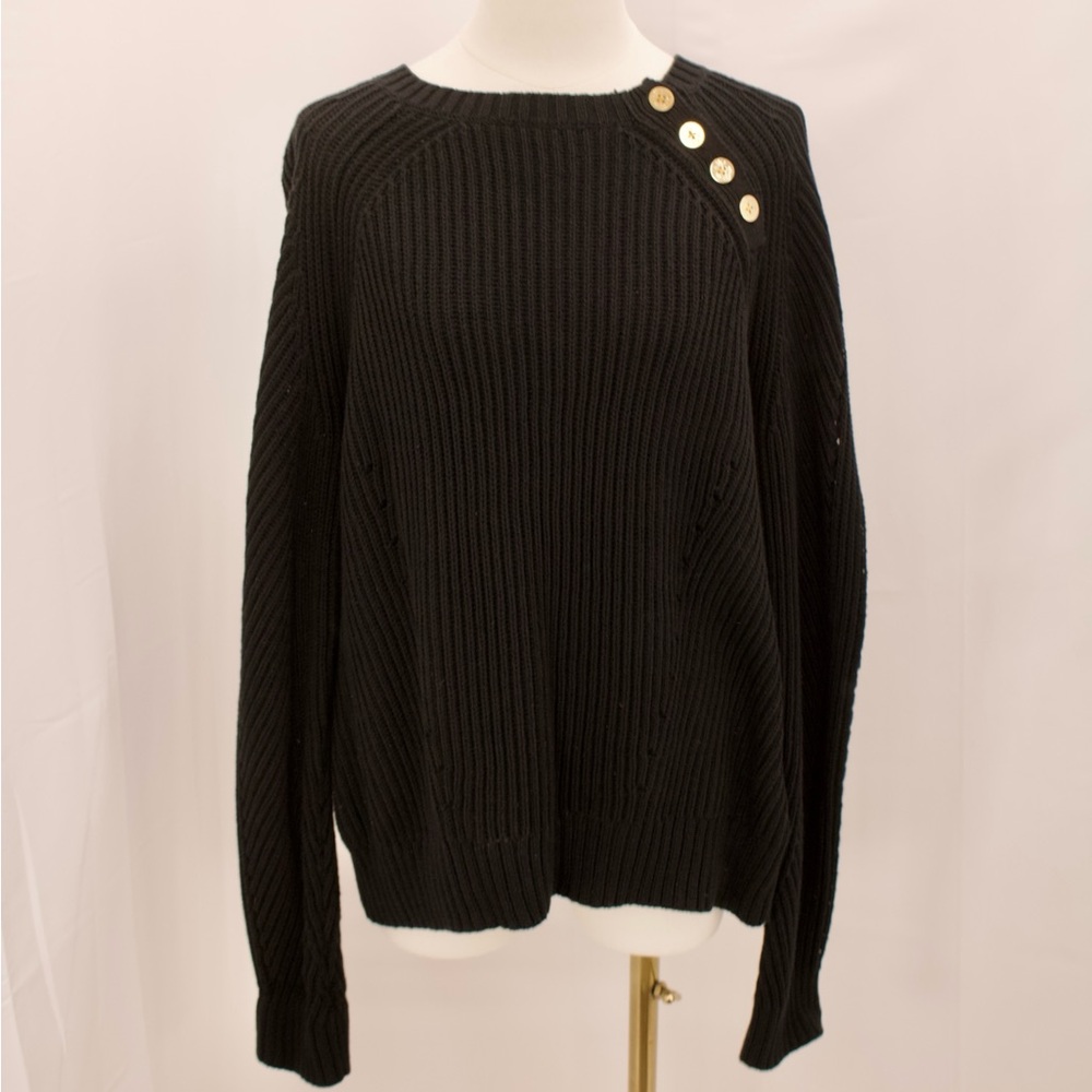 Lauren by Ralph Lauren Button-Trim Cotton Sweater Size XL